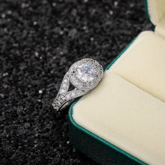 🌸Round Shiny CZ Noble Silver Wedding/Engagement Ring for Women, K808 - Picture 10 of 10